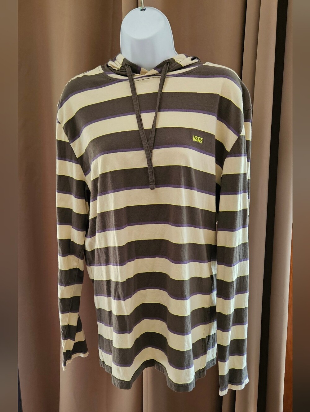 Vans Men’s Striped Long Sleeve Lightweight Hoodie Pullover Brown Cream Purple